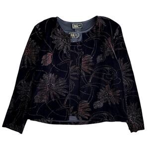 Vintage 2-PC Velvet Sequined Floral Tank Top Cardigan Set - Size 16